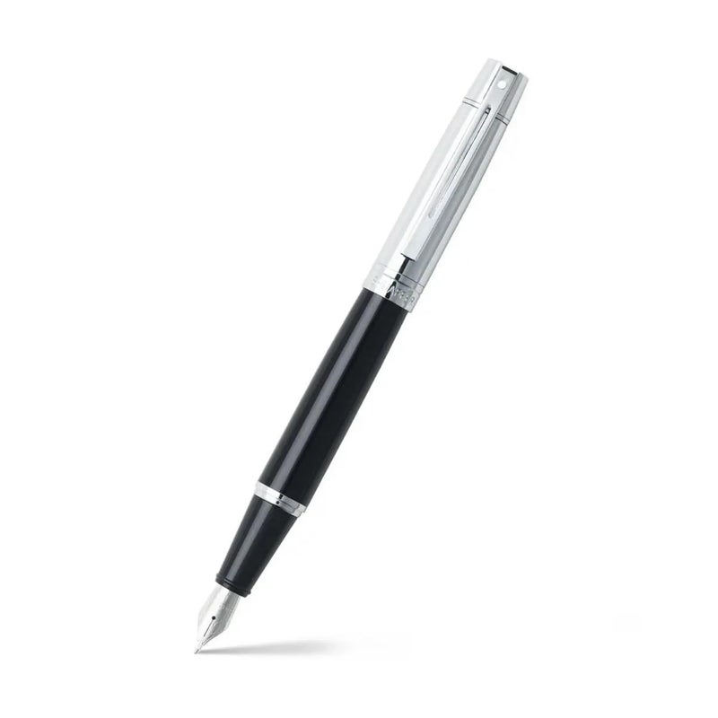 SHEAFFER قلم حبر سائل شيفر 300 أسود لامع مع غطاء كروم لامع، وزخرفة مطلية بالكروم، وكتابة متوسطة - Image 1